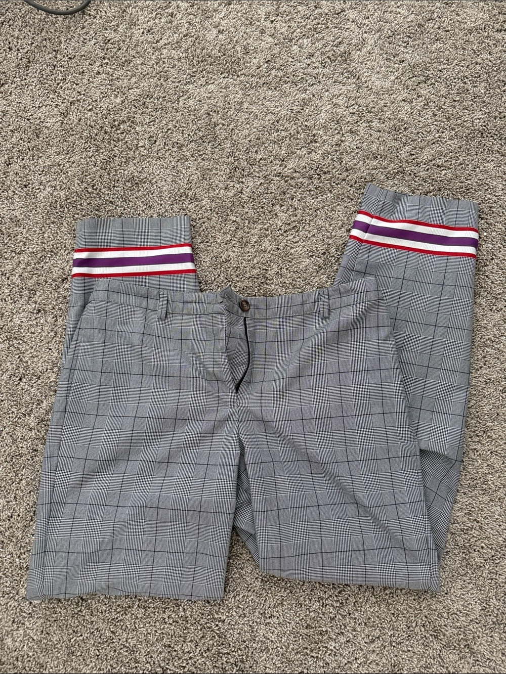 Plaid Grey Emporio Armani Dress Pants with Stripe Ankle Detail